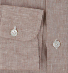 $375 Sartorio Napoli Brown Solid Linen Shirt - Slim - (SA222252) - Parent
