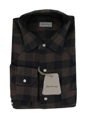 $375 Sartorio Napoli Dark Brown Check Shirt - Slim - 15.75/40 - (SA222255)