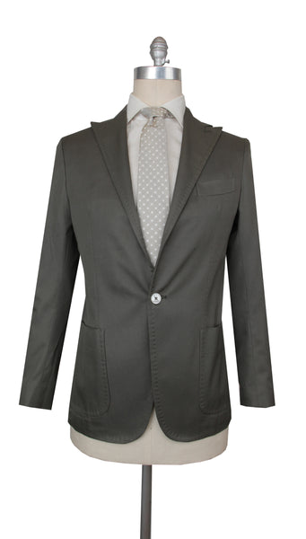 $3600 Sartorio Napoli Olive Green Cotton Solid Suit - (SA6252511) - Parent