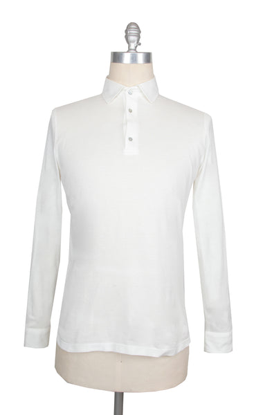 $675 Sartorio Napoli White Solid Piqué Polo - (SA429261) - Parent