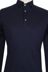 $675 Sartorio Napoli Dark Blue Solid Cotton Polo - (SA415261) - Parent
