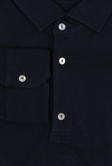 $675 Sartorio Napoli Dark Blue Solid Cotton Polo - (SA415261) - Parent