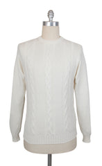$1000 Sartorio Napoli Off White Crewneck Sweater - L/52 - (SA823255)