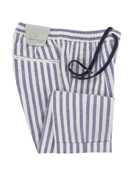 $625 Sartorio Napoli Blue Striped Cotton Blend Pants - Slim - (SA821256) - Parent