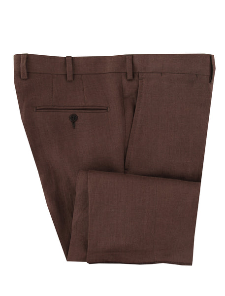 $825 Sartorio Napoli Brown Solid Linen Pants - Slim - (SA821255) - Parent