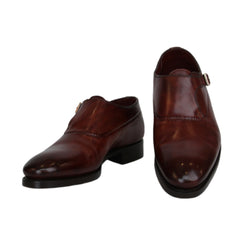 $2600 Santoni Brown Leather Single Monk Strap Shoes - (ST328261) - Parent
