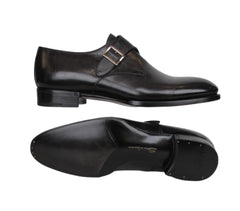 $2600 Santoni Dark Gray Single Monk Strap Shoes - (ST59261) - Parent