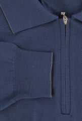 $600 Svevo Parma Navy Blue Wool 1/4 Zip Polo Sweater - (SV419258) - Parent