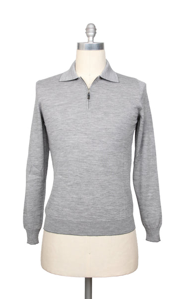 Svevo Parma Light Gray Wool 1/4 Zip Polo Sweater - (SV928224) - Parent
