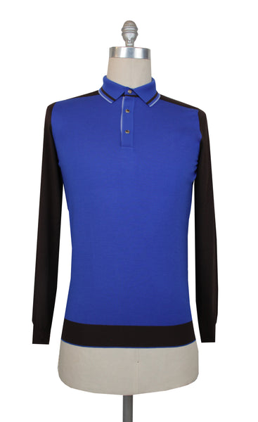 $800 Svevo Parma Blue Wool 1/4 Button Polo Sweater - (SV419253) - Parent