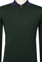 $825 Svevo Parma Dark Green Wool 1/4 Zip Polo Sweater - (SV4192512) - Parent