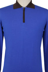 $875 Svevo Parma Blue Wool 1/4 Zip Polo Sweater - (SV419255) - Parent