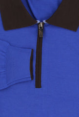 $875 Svevo Parma Blue Wool 1/4 Zip Polo Sweater - (SV419255) - Parent