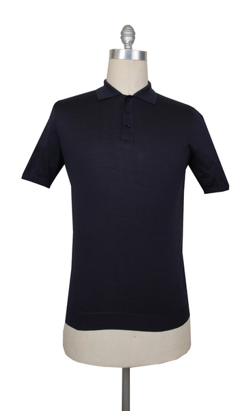 $775 Svevo Parma Dark Blue Solid Silk Polo - (SV9302616) - Parent