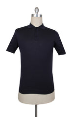 $775 Svevo Parma Dark Blue Silk 1/4 Button Polo Sweater - (SV4242511) - Parent