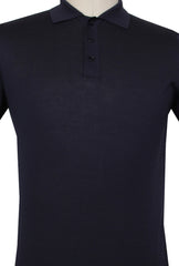 $775 Svevo Parma Dark Blue Solid Silk Polo - (SV9302616) - Parent