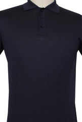 $775 Svevo Parma Dark Blue Silk 1/4 Button Polo Sweater - (SV4242511) - Parent