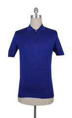 $800 Svevo Parma Blue Silk 1/4 Zip Polo Sweater - L/52 - (SV2152518)