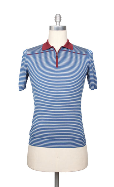 Svevo Parma Blue Striped Silk Polo - (SV416223) - Parent