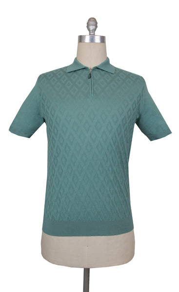 $600 Svevo Parma Light Green Cotton 1/4 Zip Polo Sweater - (SV4192510) - Parent