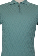 $600 Svevo Parma Light Green Cotton 1/4 Zip Polo Sweater - (SV4192510) - Parent