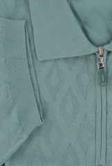 $600 Svevo Parma Light Green Cotton 1/4 Zip Polo Sweater - (SV4192510) - Parent