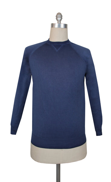 $600 Svevo Parma Blue Cotton Crewneck Sweater - (SV4192514) - Parent