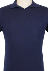 $800 Svevo Parma Dark Blue Silk Polo Sweater - (SV4242512) - Parent