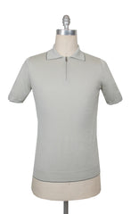 $750 Svevo Parma Light Gray Cotton 1/4 Zip Polo Sweater - M/50 - (SV2152514)