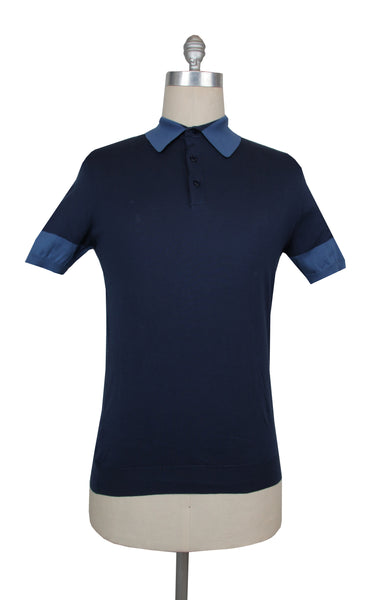 $675 Svevo Parma Navy Blue Cotton Polo Sweater - (SV4242513) - Parent