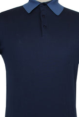 $675 Svevo Parma Navy Blue Cotton Polo Sweater - (SV4242513) - Parent