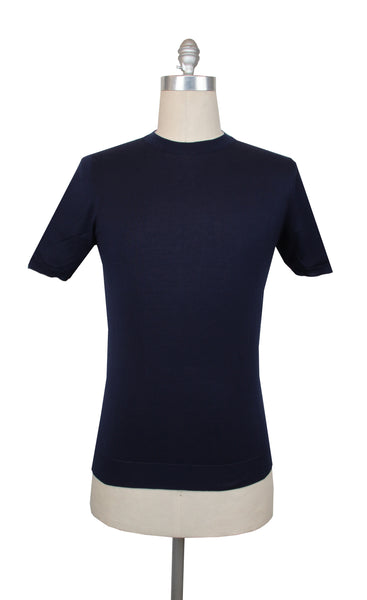 $500 Svevo Parma Navy Blue Cotton Crewneck Sweater - (SV424251) - Parent