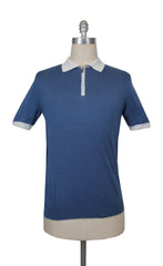 $750 Svevo Parma Blue Cotton 1/4 Zip Polo Sweater - XL/54 - (SV2152522)