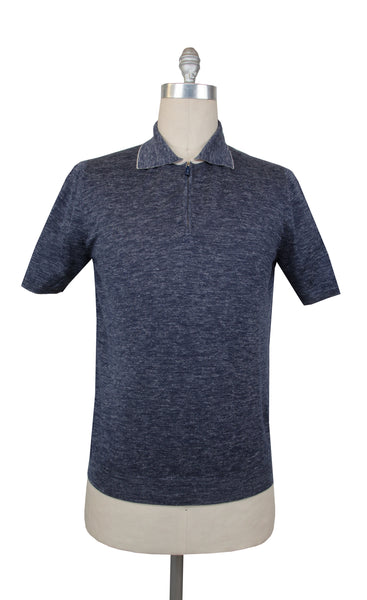 $640 Svevo Parma Navy Blue Silk Blend 1/4 Zip Polo Sweater - (SV4242514) - Parent