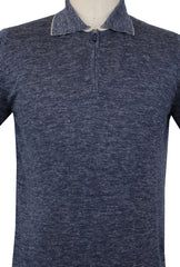 $640 Svevo Parma Navy Blue Silk Blend 1/4 Zip Polo Sweater - (SV4242514) - Parent