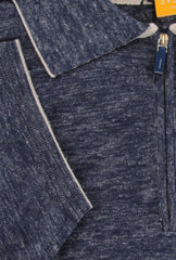 $640 Svevo Parma Navy Blue Silk Blend 1/4 Zip Polo Sweater - (SV4242514) - Parent