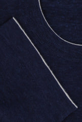 $875 Svevo Parma Dark Blue Silk Blend Crewneck Sweater - (SV4252419) - Parent