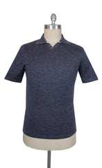$925 Svevo Parma Dark Blue Silk Blend Notched Polo Sweater - (SV321261) - Parent
