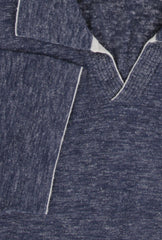$925 Svevo Parma Dark Blue Silk Blend Notched Polo Sweater - (SV321261) - Parent