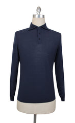 $700 Svevo Parma Navy Blue Cotton 1/4 Button Polo Sweater - (SV419259) - Parent
