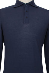 $700 Svevo Parma Navy Blue Cotton 1/4 Button Polo Sweater - (SV419259) - Parent