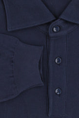 $700 Svevo Parma Navy Blue Cotton 1/4 Button Polo Sweater - (SV419259) - Parent
