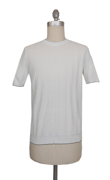 $700 Svevo Parma White Cotton Crewneck Sweater - (SV425245) - Parent