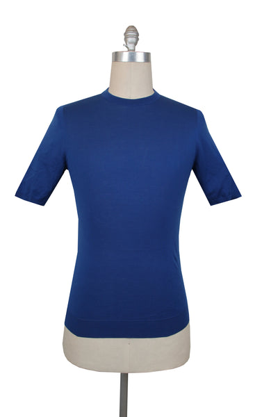 $550 Svevo Parma Blue Cotton Crewneck Sweater - (SV424255) - Parent