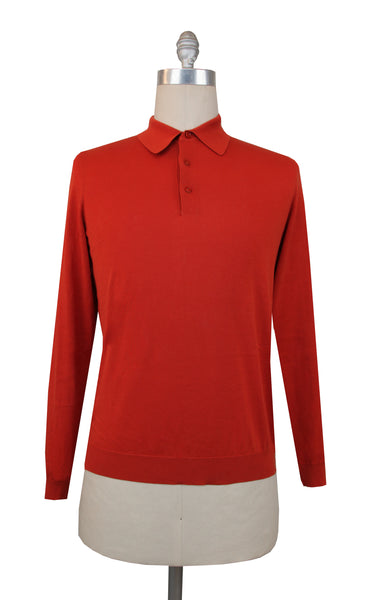 $550 Svevo Parma Orange Cotton 1/4 Button Polo Sweater - (SV419254) - Parent