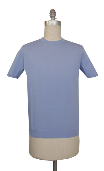 $600 Svevo Parma Light Blue Cotton Crewneck Sweater - (SV425249) - Parent