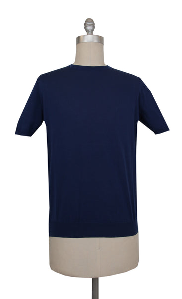 $600 Svevo Parma Navy Blue Cotton Crewneck Sweater - (SV4252412) - Parent