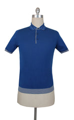 $550 Svevo Parma Blue Cotton 1/4 Button Polo Sweater - (SV424253) - Parent
