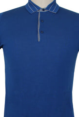 $550 Svevo Parma Blue Cotton 1/4 Button Polo Sweater - (SV424253) - Parent