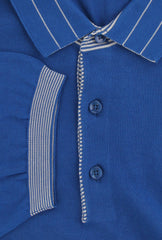 $550 Svevo Parma Blue Cotton 1/4 Button Polo Sweater - (SV424253) - Parent